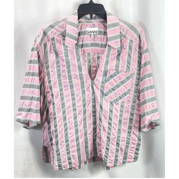 Ganni Tops - GANNI Oversized Striped MidiStyle Blouse In Pink Nectar Sz. S/M